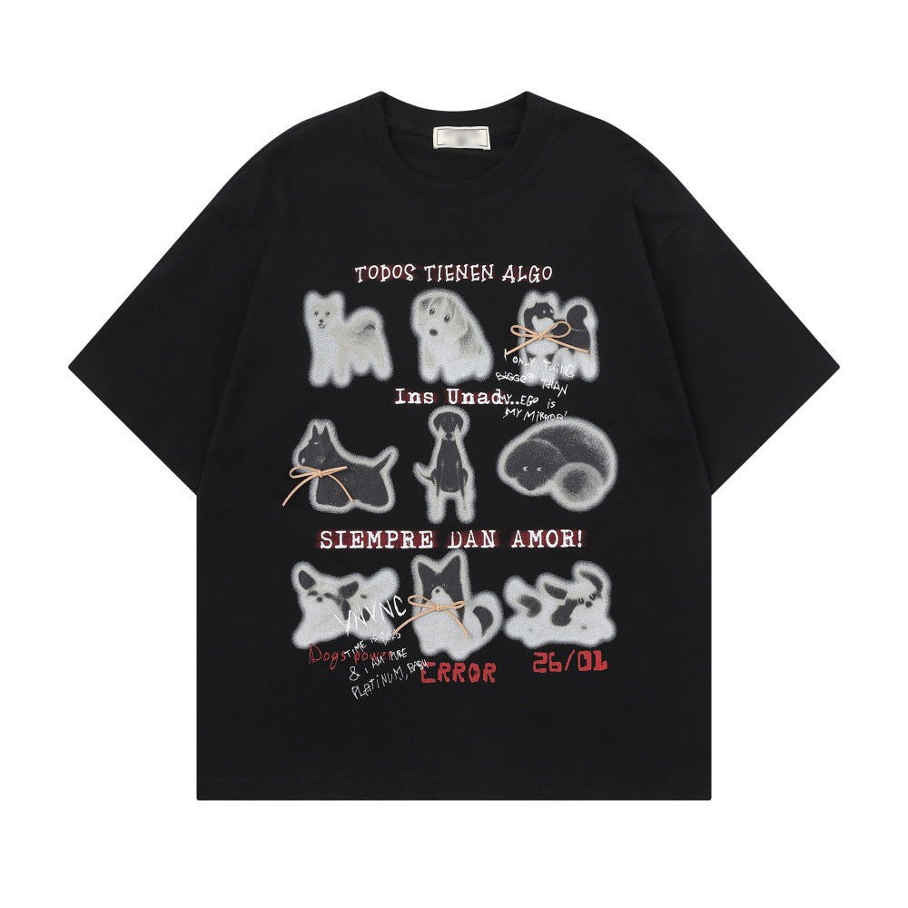 Retro Animal Sketch Graphic T-Shirt - Urban Oversized Black Cotton Streetwear Tee