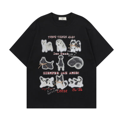 Retro Animal Sketch Graphic T-Shirt - Urban Oversized Black Cotton Streetwear Tee
