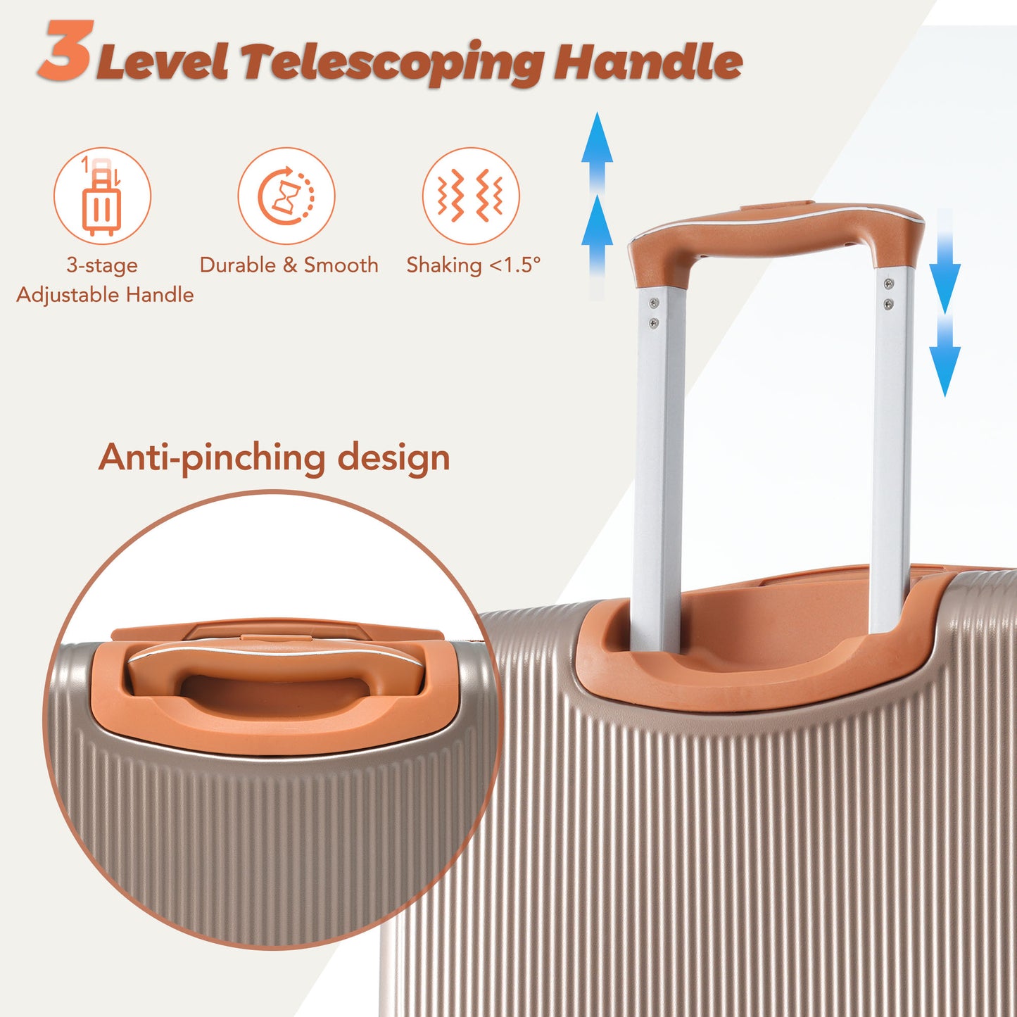 3-Piece Hardshell ABS Suitcase Set with Double Spinner Wheels & TSA Lock - Copper