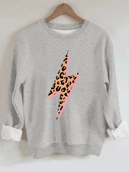 Women's Lightning Bolt with Leopard Pattern Print Sweatshirt | Crewneck Graphic Pullover