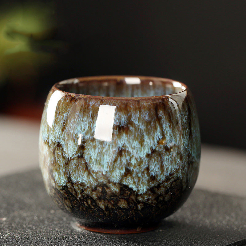 Jian Zhan Master Tea Cups with Egg-Shaped Design and Colorful Glaze