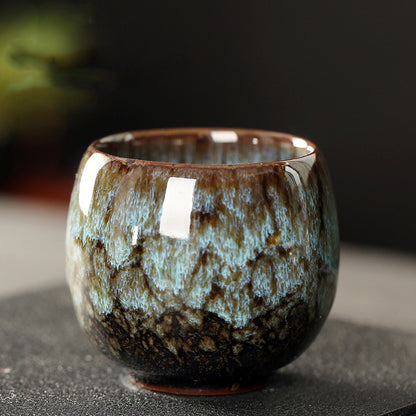 Jian Zhan Master Tea Cups with Egg-Shaped Design and Colorful Glaze