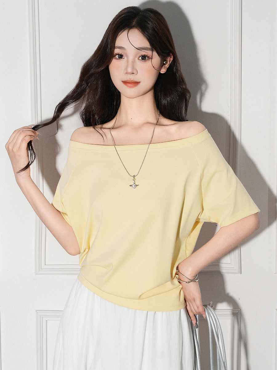 Elegant Loose Fit Off-the-Shoulder Top with Neck Strap for Women