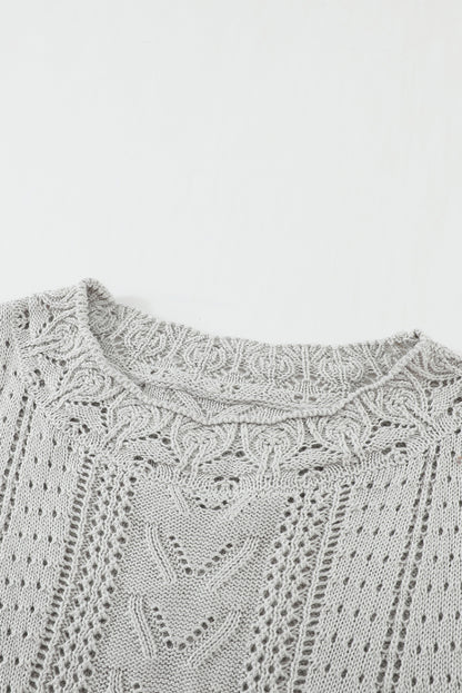 Boho Chic Crochet Knit Sweater - Breezy White Pointelle Pullover