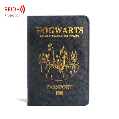 Hogwarts Magic School RFID Blocking Passport Cover - Cross Pattern PU Leather Travel Wallet