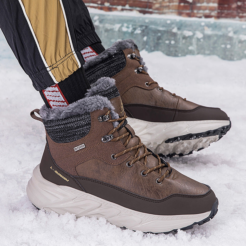 Winter Outdoor Fleece-Lined Snow Boots – Warm Mid-Cut Height Increasing Walking Shoes for Men & Women