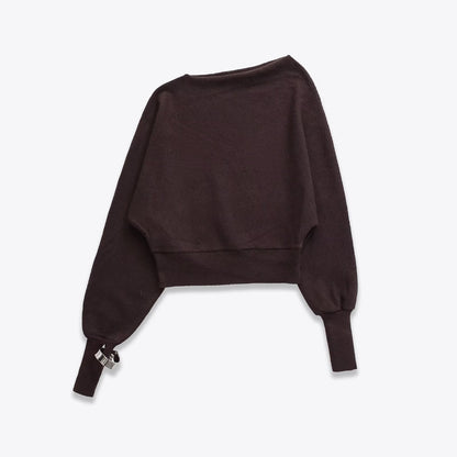Versatile Asymmetric Knit Sweater - Chic Bracelet Sleeve Pullover for Women