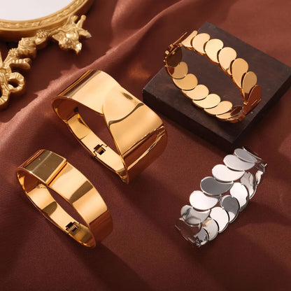 Luxury Titanium Steel Cuff Bangle & Link Bracelet Set for Women