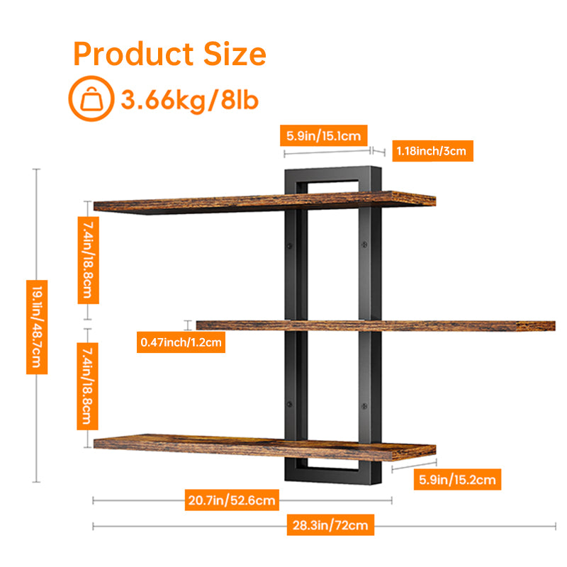 3-Tier Modern Wooden Wall Shelf for Kitchen, Bathroom & Living Room