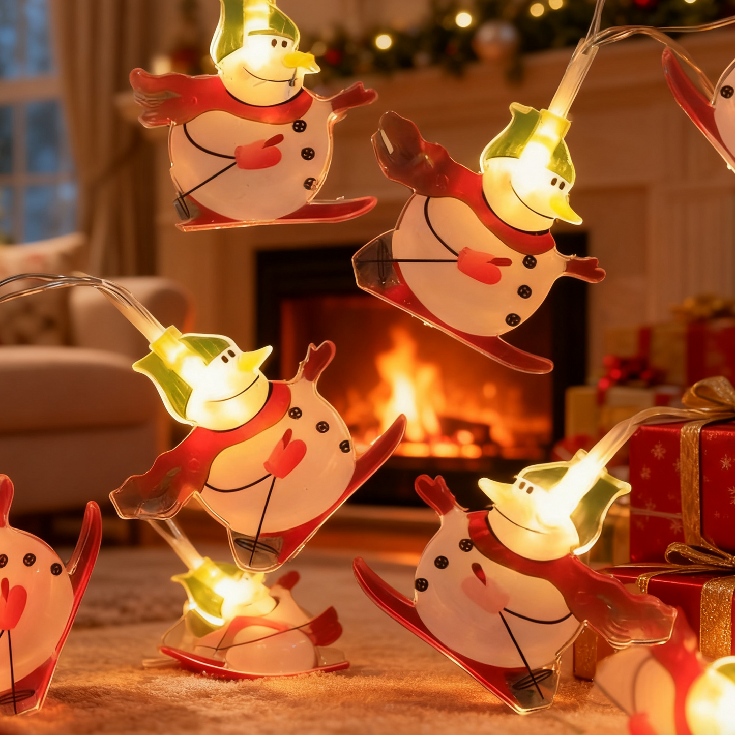 Festive Skiing Snowman Fairy Lights for Holiday Tree Decor