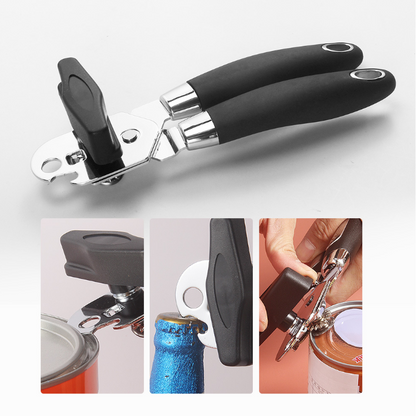 Professional Manual Can Opener - Heavy Duty Stainless Steel Smooth Edge Opener with Ergonomic Soft Grip Handle