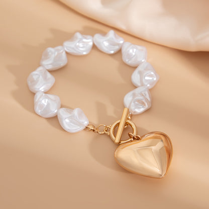 Baroque Pearl Necklace & Bracelet Set with Large Gold Heart Pendant
