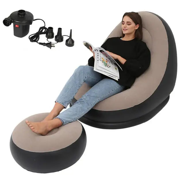 Inflatable Lazy Sofa Chair with Leg Rest | Comfortable Air Mattress Beanbag for Home & Outdoor Use