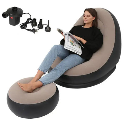 Inflatable Lazy Sofa Chair with Leg Rest | Comfortable Air Mattress Beanbag for Home & Outdoor Use
