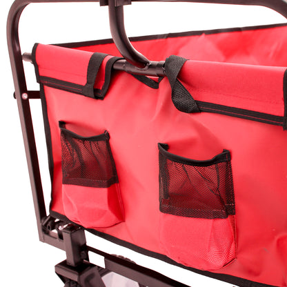 Folding Wagon Garden Shopping Beach Cart – Heavy Duty Red Utility Cart