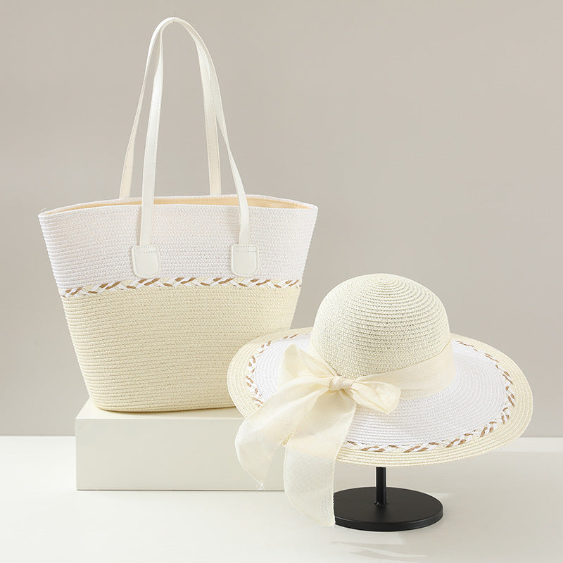 Women's Summer Straw Tote Bag & Wide-Brim Sun Hat Set
