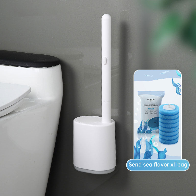 Wall-Mounted Disposable Toilet Brush Set – Hygienic Deep Cleaning Wand with Replaceable Scrub Pads