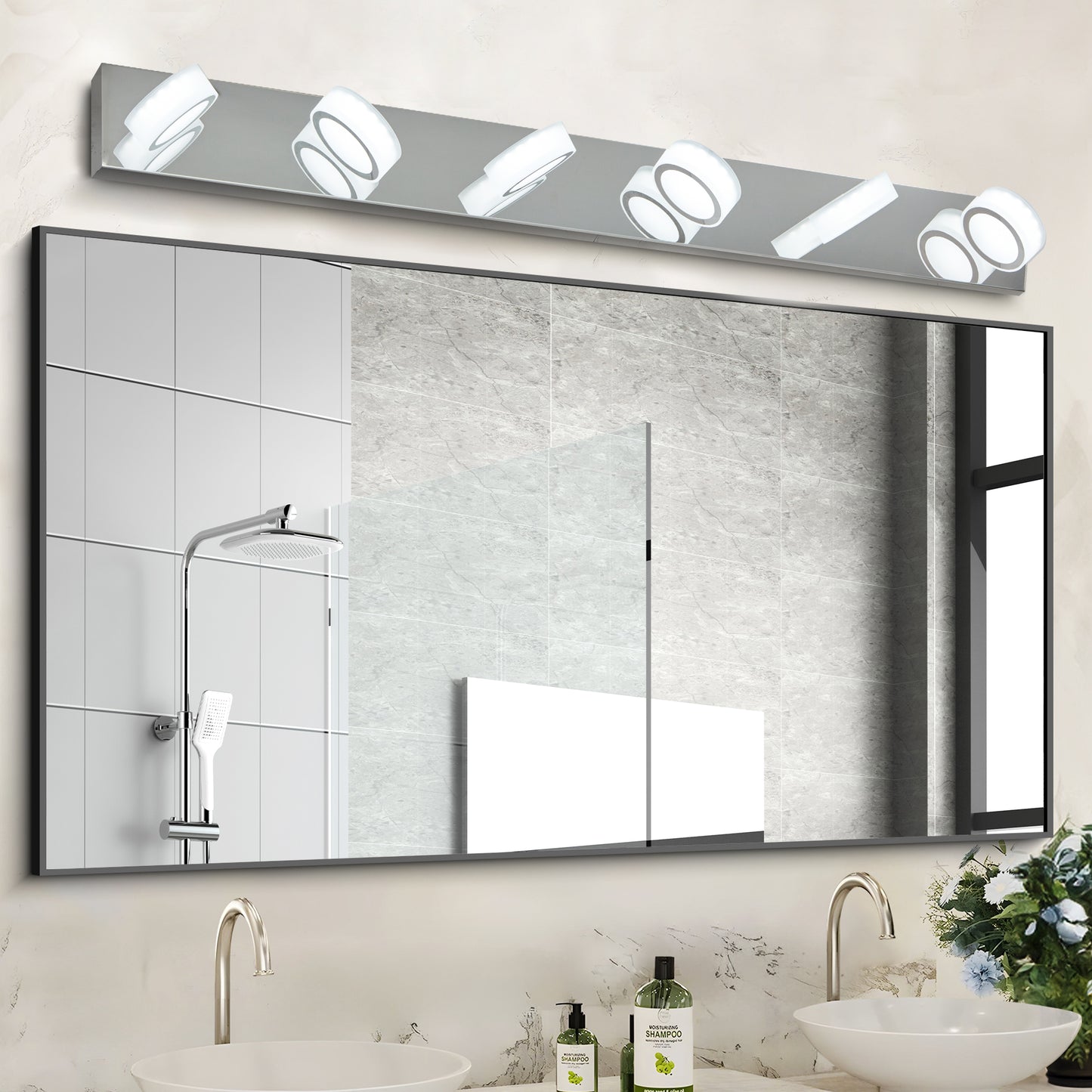 Modern Chrome 6-Light LED Vanity Fixture - Sleek Over-Mirror Bathroom Wall Lighting