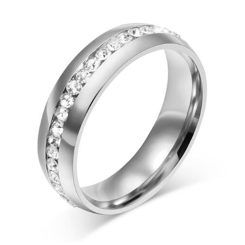 6mm Stainless Steel Eternity Ring / Crystal Paved Wedding Band for Women / Full Diamond Engagement Ring