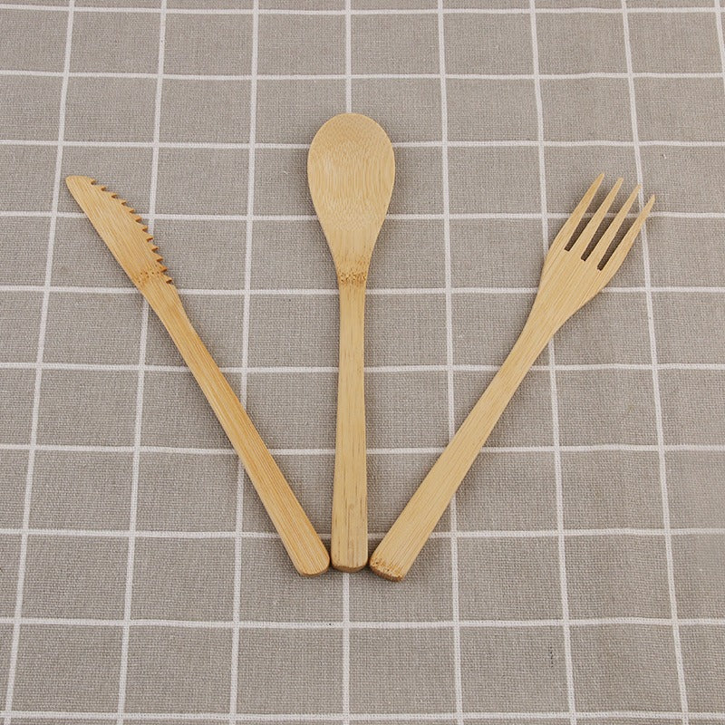 20CM Eco-Friendly Bamboo Cutlery Set with Floral Travel Pouch - 3-Piece Reusable Knife, Fork, and Spoon