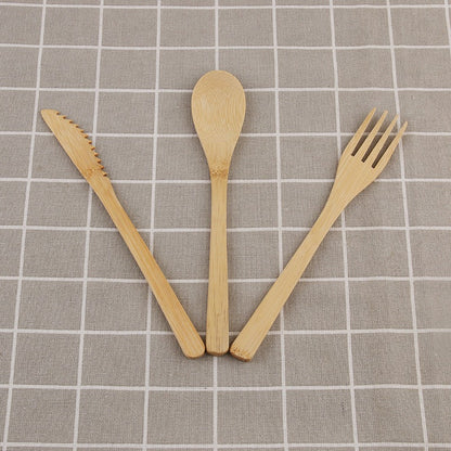 20CM Eco-Friendly Bamboo Cutlery Set with Floral Travel Pouch - 3-Piece Reusable Knife, Fork, and Spoon