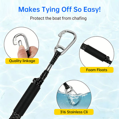 Heavy-Duty Bungee Dock Lines for Jet Ski, Kayak & Boat Mooring