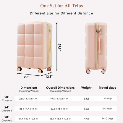 20-Inch ABS Hardshell Carry-on Suitcase with USB Charging Port & Cup Holder - Pink