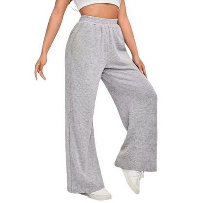 Cozy High Waisted Wide Leg Knit Trousers - Casual Lounge Pants