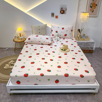 Premium Cotton Elastic Fitted Bed Sheet – Non-Slip Geometric Printed Bed Linen for Queen & King Size Beds