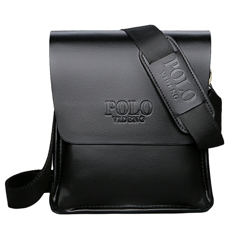 Men's Black Faux Leather Saddle Crossbody Shoulder Bag with Zipper
