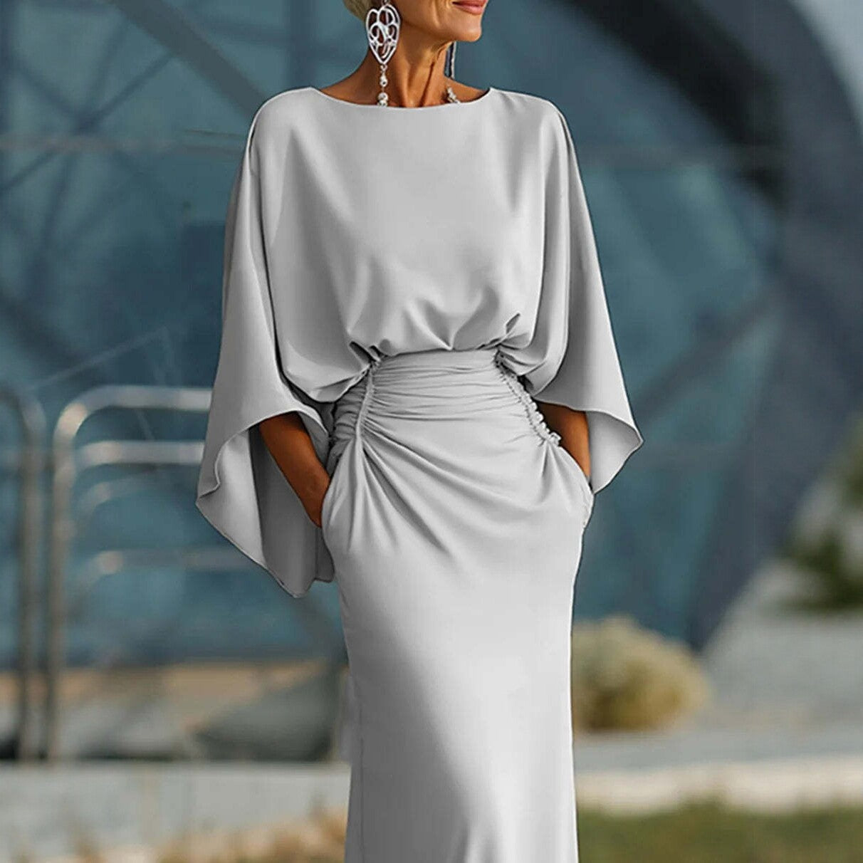 Women's Elegant Backless Pleated Maxi Dress - Formal Long Evening Gown