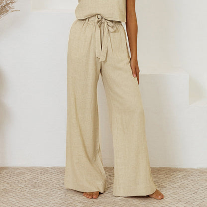 Breathable Tencel Linen Casual Pants | High-Rise Straight Wide Leg Summer Trousers