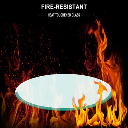 36" Round Tempered Glass Coffee Table with Wood Base