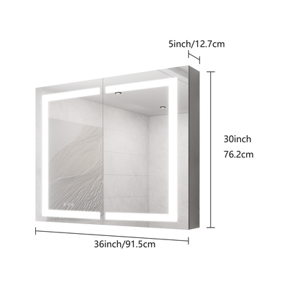 36 x 30 Inch LED Medicine Cabinet with Dimmable Anti-Fog Vanity Mirror