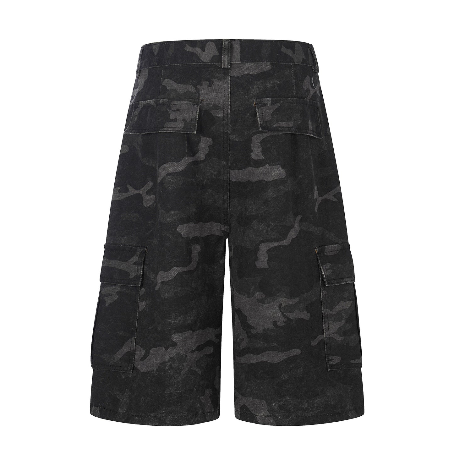 Dark Camo Multi-Pocket Cargo Shorts - Tactical Wide Leg Denim Streetwear Pants