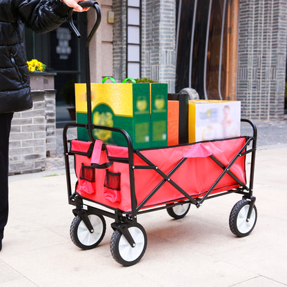 Folding Wagon Garden Shopping Beach Cart – Heavy Duty Red Utility Cart