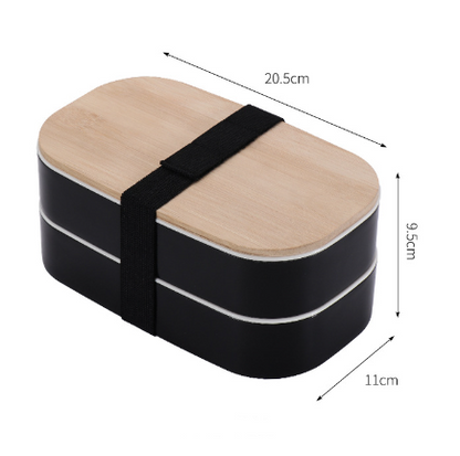 Japanese Style Double-Layer Bento Lunch Box with Natural Bamboo Lid & Portable Cutlery Set (Leak-Proof & Eco-Friendly)