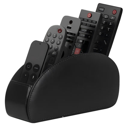5-Slot PU Leather Remote Control Holder - Desktop Organizer for TV & Media Players