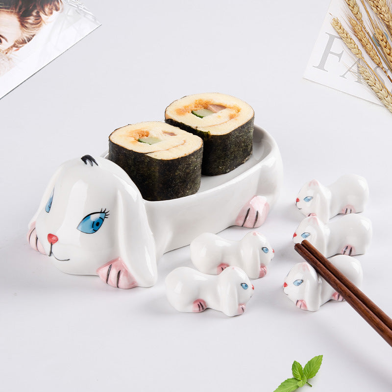 Cute Ceramic Duck Chopstick Holder and Tableware Rest Set