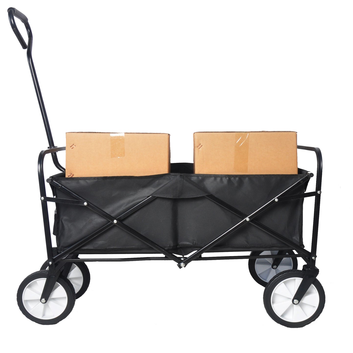 Folding Wagon Garden Shopping Beach Cart – Heavy Duty Black Utility Cart