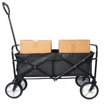 Folding Wagon Garden Shopping Beach Cart – Heavy Duty Black Utility Cart