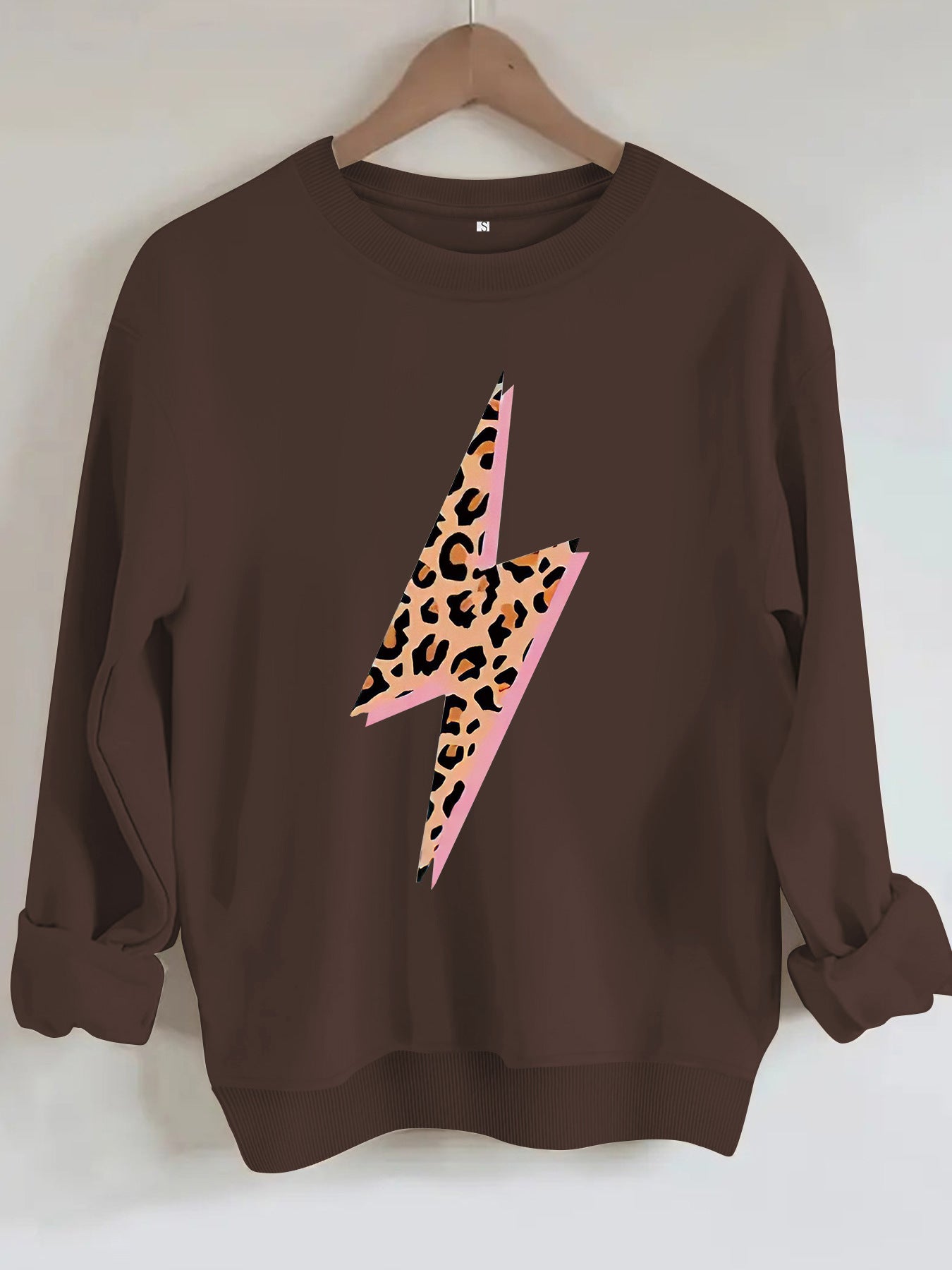Women's Lightning Bolt with Leopard Pattern Print Sweatshirt | Crewneck Graphic Pullover