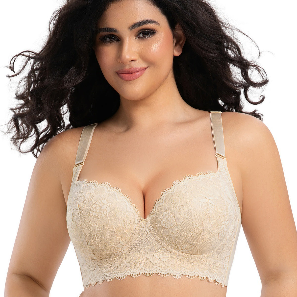 Anti-Sagging Lace Underwire Bra with Side Support for Large Bust