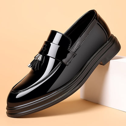 Men's Tassel Leather Loafers - Glossy Business Formal Slip-On Shoes