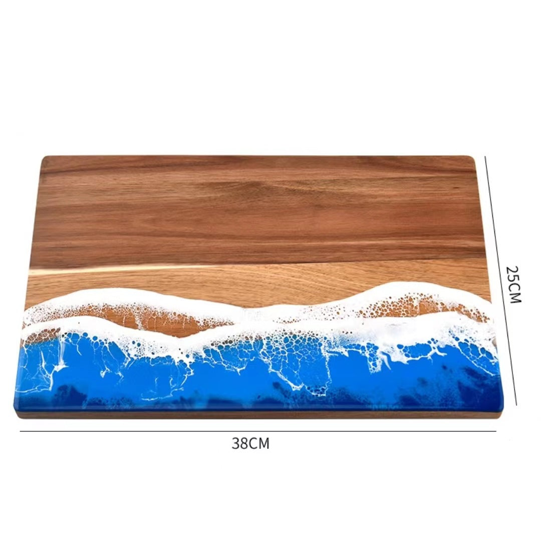 Luxury Ocean Wave Resin Art Serving Board - Handmade Wooden Cheese & Charcuterie Tray