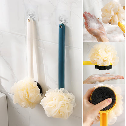2-in-1 Long Handle Bath Brush with Loofah – Japanese Style Back Scrubber for Shower & Exfoliation