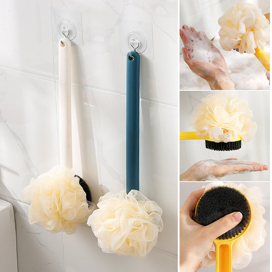 2-in-1 Long Handle Bath Brush with Loofah – Japanese Style Back Scrubber for Shower & Exfoliation