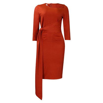 Elegant Black Professional Bodycon Dress - Slim Fit Ruched Waist Office Midi Skirt for Women