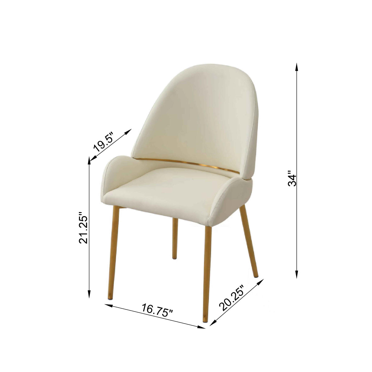 Modern PU Leather Dining Chair with Gold Metal Legs – Ergonomic Padded Seat for Home & Office (Set of 2)