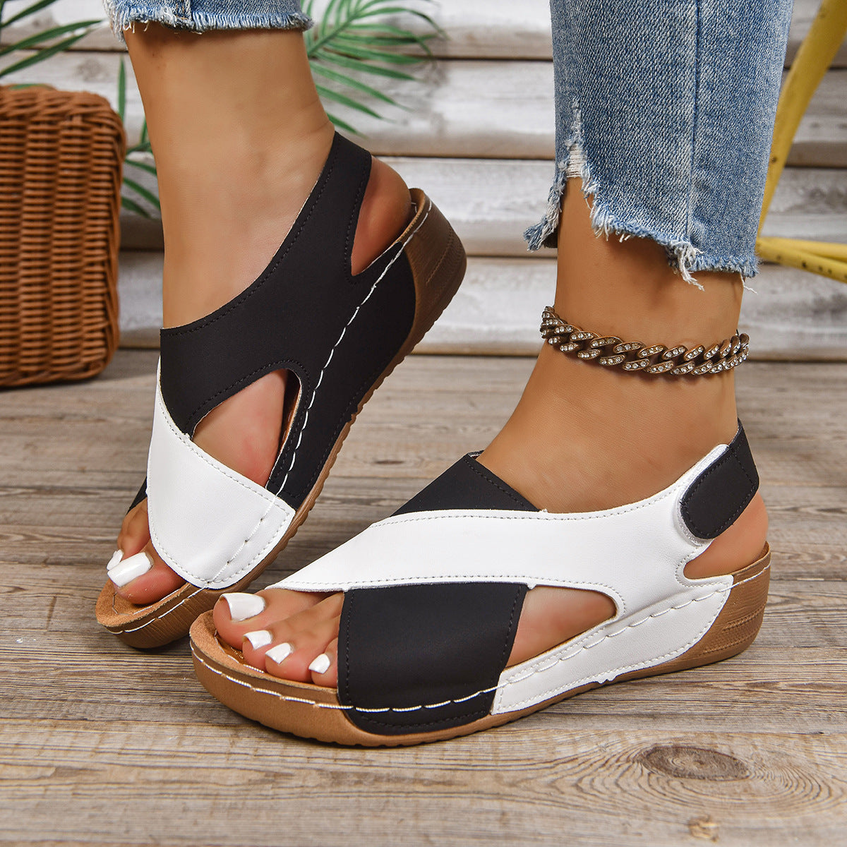 Comfortable Open Toe Hollow Cross Strap Wedge Sandals